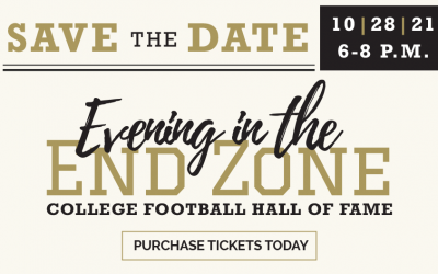 Save the Date graphic with Evening at the End Zone logo